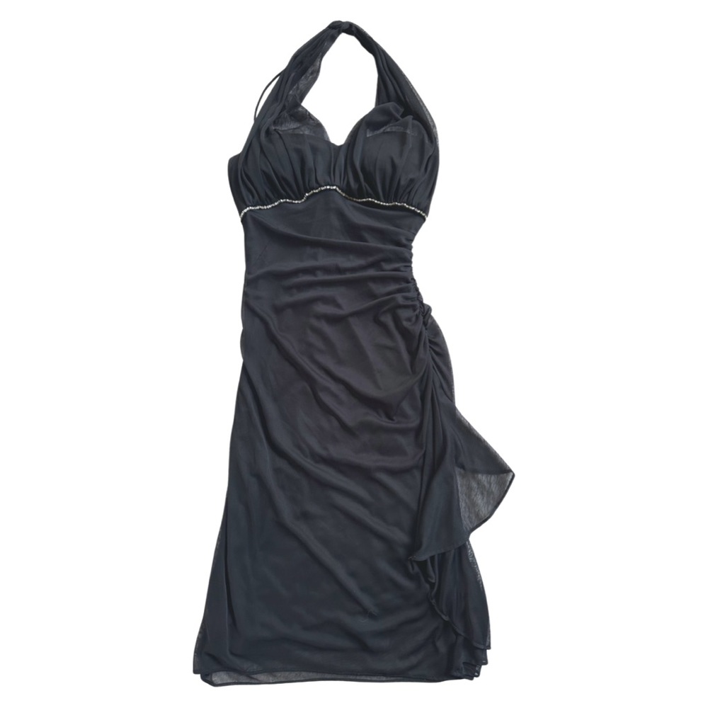 Black Formal Halter Midi Dress